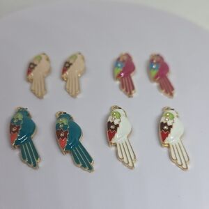 Colorful Parrot Bird Charms Set.  Eight Beautiful Charms in Pairs.